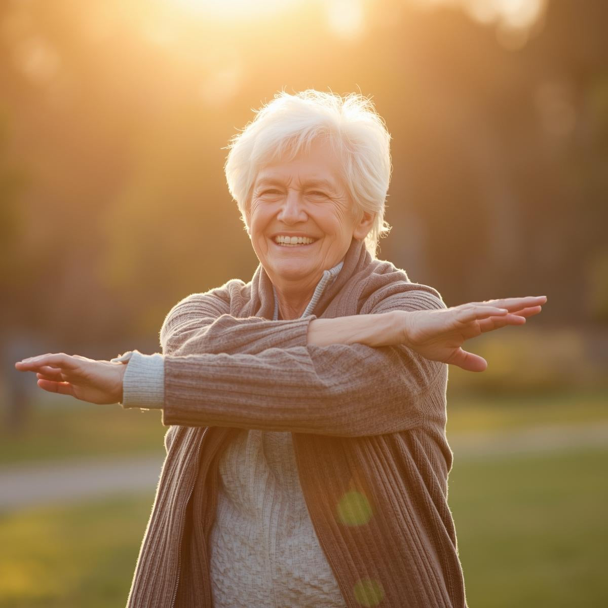 Senior enjoying daily wellness and mobility, staying active and healthy with red light therapy for diabetes