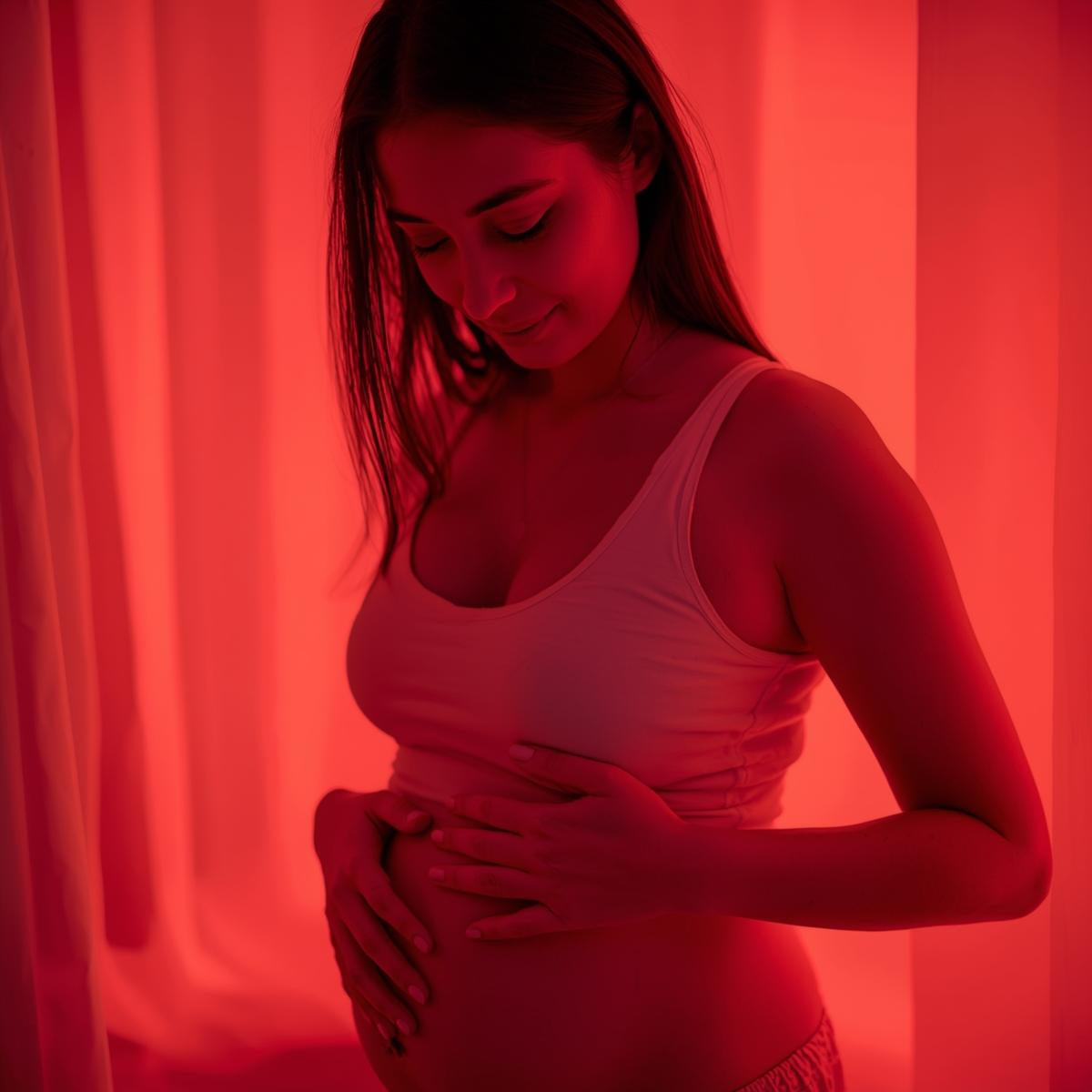 Woman receiving red light therapy for fertility support, symbolizing improved uterine and reproductive tissue health.