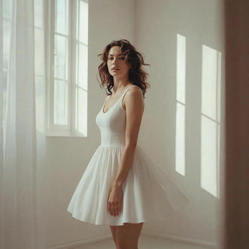Woman standing by the window with warm calm light