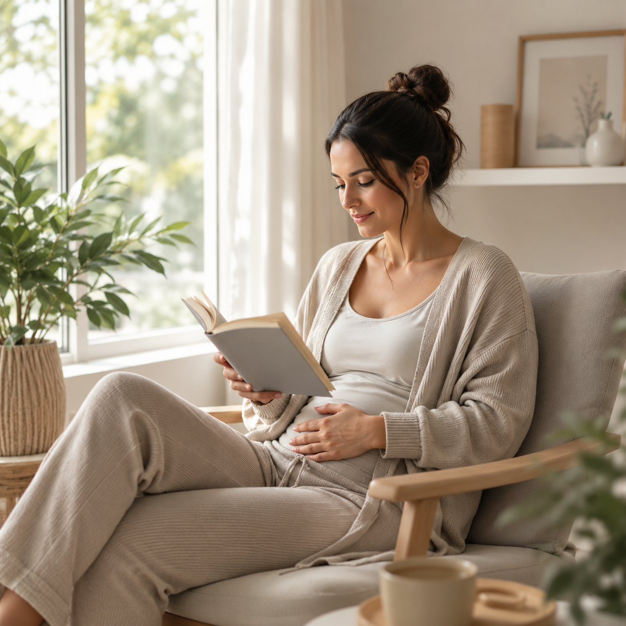 Woman relaxing at home during her fertility wellness journey in a calm, naturally lit environment.