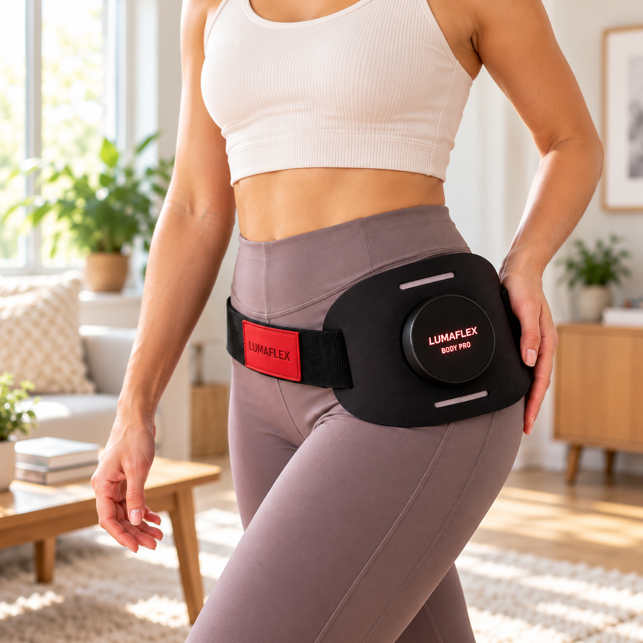 Wearable red light therapy device positioned over the outer hip