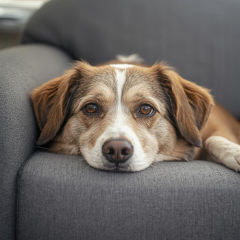 senior dog resting comfortably indoors