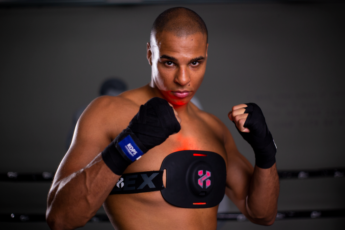 A boxer training with Lumaflex